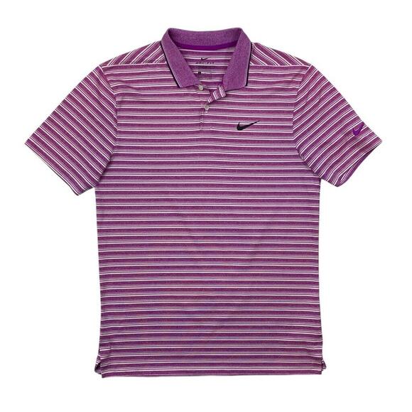 Nike Polo Shirt Mens S Small Acai White Golf Vapor Dry Stripe Golf Performance - Picture 1 of 11